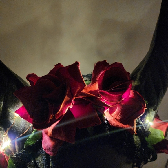 Krampus Horns Straight Up Tall Devil Demon Headband Red Rose Costume Head Piece - Picture 4 of 9